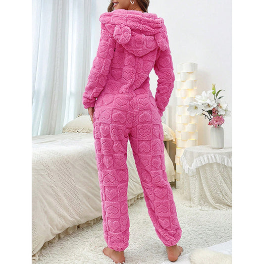 Womens Warm Hooded Jumpsuit For Home Wear