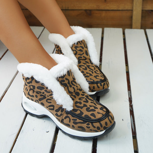 Winter Shoes For Women Air-cushion Sole Snow Boots Fashion Solid Leopard Print Platform Ankle Boots Casual Keep Warm Shoes Female