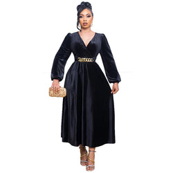 Women's Long-sleeved Waist A- Line Dress Fashion Dress