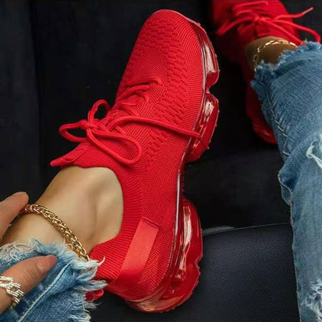 Women's Sneakers Trends 2023 Spring New Stretch Fabric Ladies Breathable Casual Basketball Shoes 35-43 Large-Sized Sports Shoes