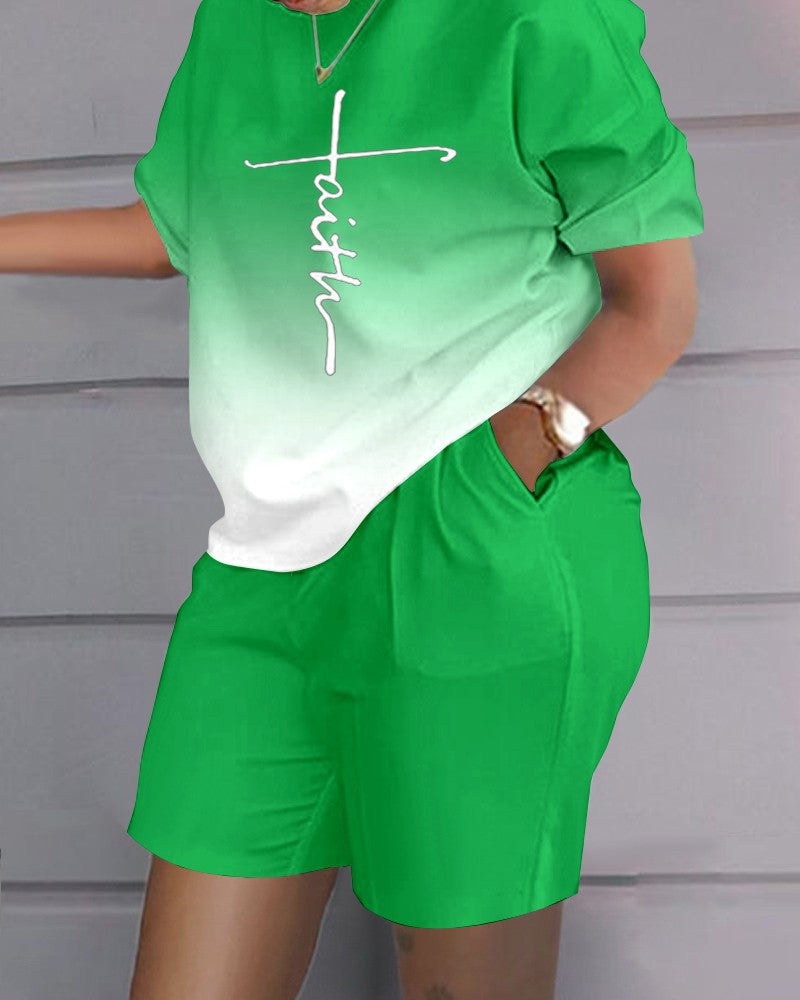 Two Piece Sets Outfit Summer New Fashion Home Short-Sleeved Shorts Printed Suit Female