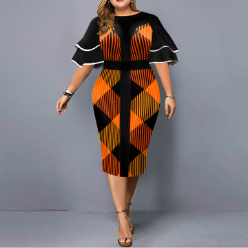 New Digital Positioning Printing Plaid Bag Hip Skirt Plus Size Women's Clothing