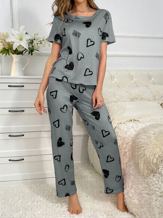 Ms Xiyin Milk Silk Cute Printed Pajama Two-Piece Set