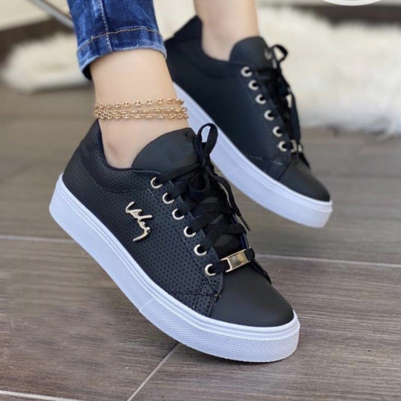 Women Flat Sneakers Breathable Lace-up Shoes For Girls