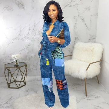 European And American Fashion Denim Jumpsuit