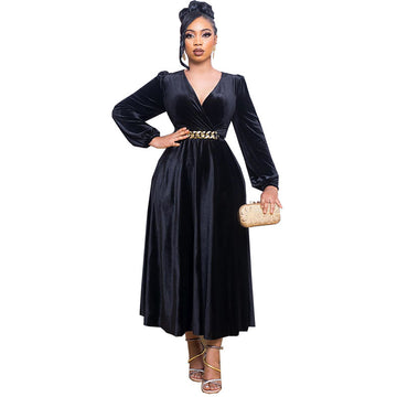 Women's Long-sleeved Waist A- Line Dress Fashion Dress