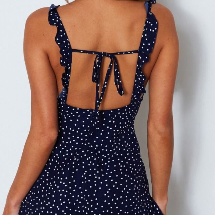 Polka-dot Strappy Dress Women Summer Fashion Beach Sundress