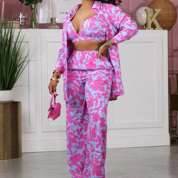 Women's Printed Trousers Three-piece Set Suit