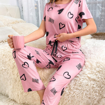 Ms Xiyin Milk Silk Cute Printed Pajama Two-Piece Set