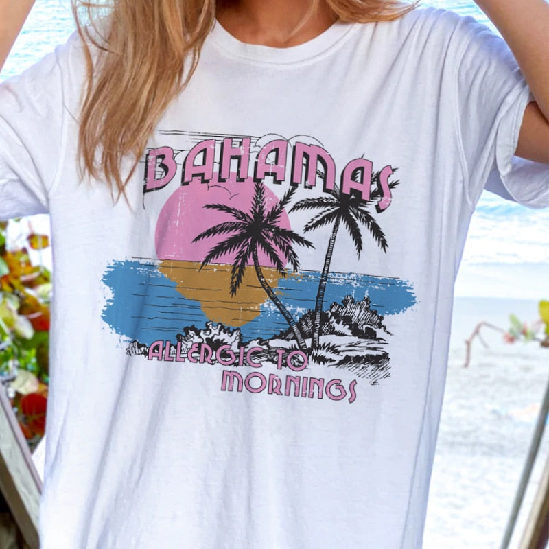 1pcs WHITE Tees Summer Casual Oversized Tee Best Surfing Santa Monica California Womens Retro Style T-Shirt Vacation Beach Shirt