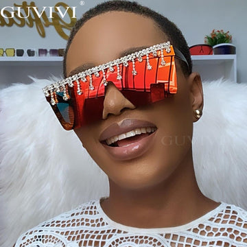 Diamond Square Sunglasses Women Rhinestone Oversized Sunglasses Men 2022 Luxury Brand Eyewear Retro Glasses One Piece Sun Glass