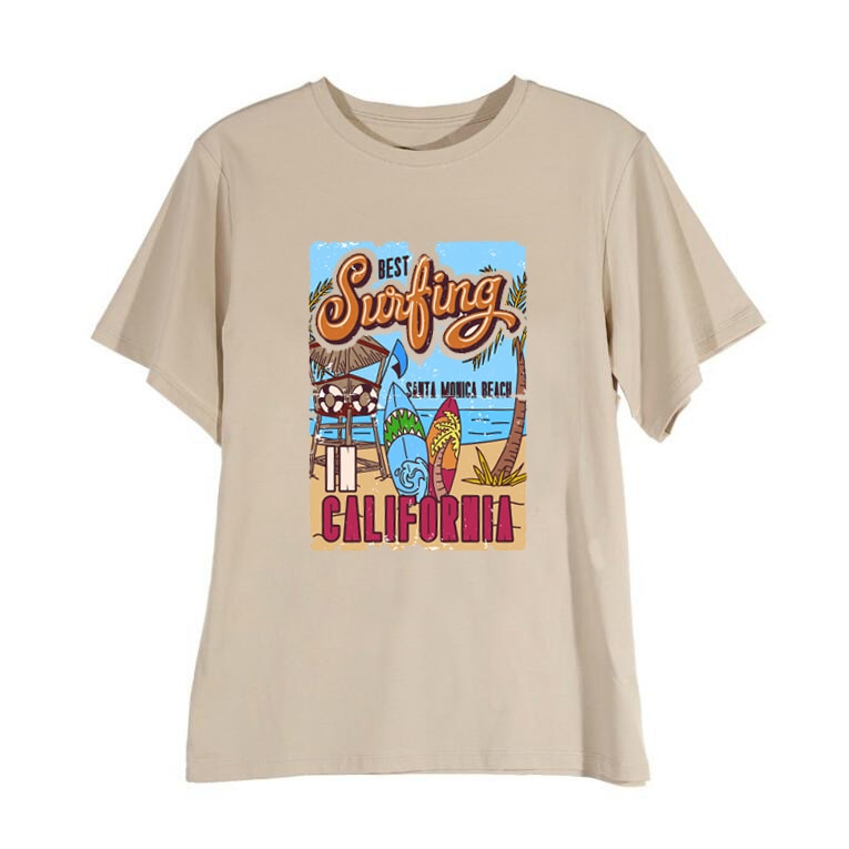 1pcs WHITE Tees Summer Casual Oversized Tee Best Surfing Santa Monica California Womens Retro Style T-Shirt Vacation Beach Shirt