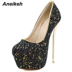 Aneikeh Sexy Size 43 44 45 Bling High Heels Pumps Platform Fashion Striptease Shoes For Women Summer Slip-On Sandals Mujer 2023