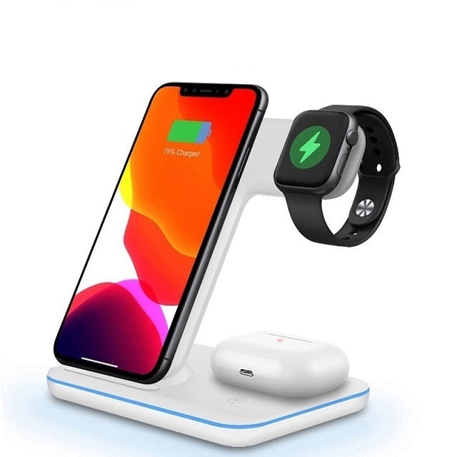 3 in 1 15W Qi Fast Wireless Charger Pad Dock Station For iPhone 14 13 12 11 Pro XS XR X 8 Apple Watch 8 7 SE 6 5 4 AirPods 3 Pro