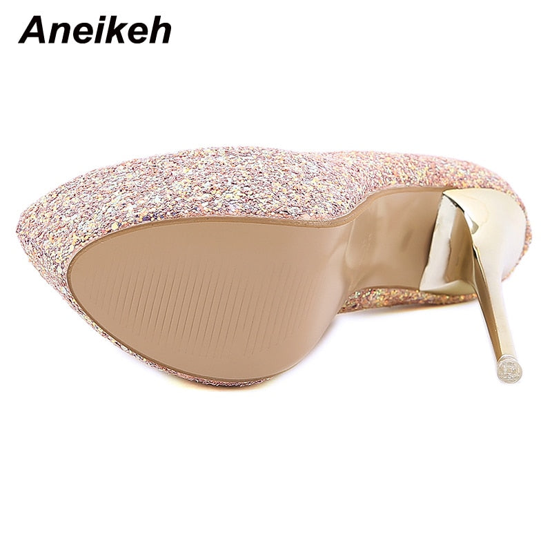 Aneikeh Sexy Size 43 44 45 Bling High Heels Pumps Platform Fashion Striptease Shoes For Women Summer Slip-On Sandals Mujer 2023