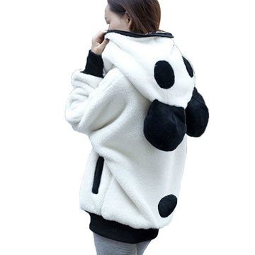 kawaii Hoodies Women fur Coat sweatshirt zip-up Cute Panda Ear cap autumn winter Warm Hooded turtleneck Outerwear sudadera mujer