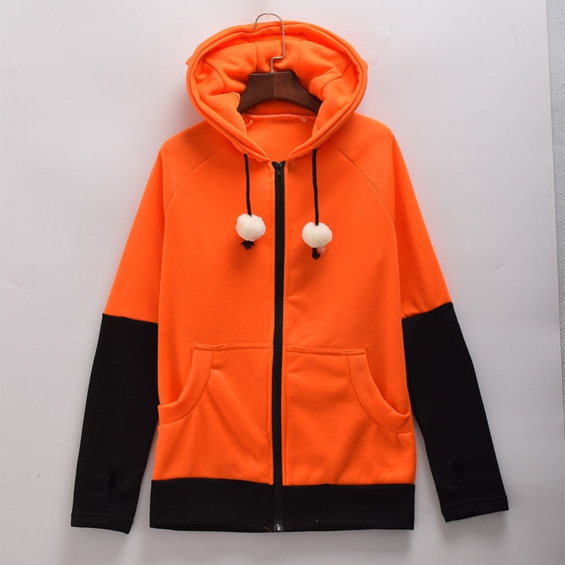Animal Fox Ear Cosplay Costumes Hoodie Coat Warm Orange Sweatshirt Unisex Hoodies