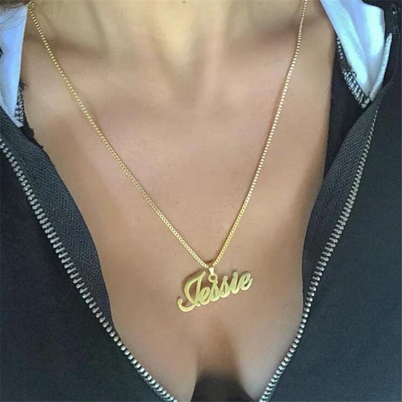 Box Chain Custom Jewelry Personalized Name Pendant Necklace For Women Men Handmade Cursive Nameplate Choker Bijoux BFF Gift