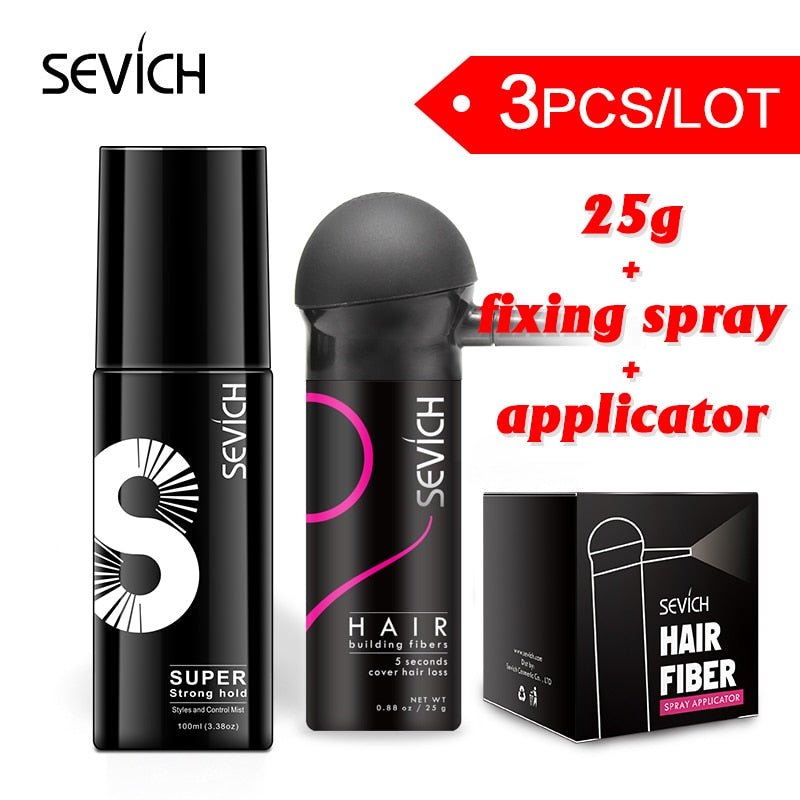 Sevich 25g gel+fixing hair spray + nozzle applicator pump keratin hair building fibers powder hair loss products thicken