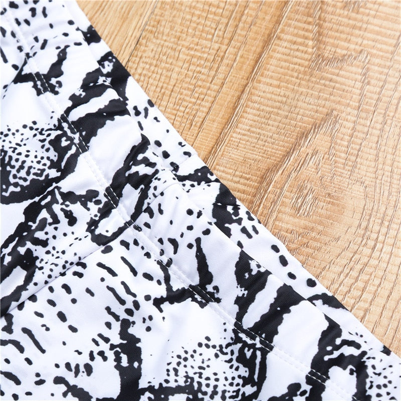 Snake Skin Two Piece Set Women Strapless Low Cut Backless Crop Top Elastic Waist Shorts Summer Fashion Beachwear 2 Pcs Outfits