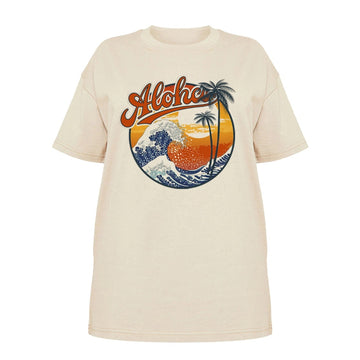 1pcs WHITE Tees Summer Casual Oversized Tee Best Surfing Santa Monica California Womens Retro Style T-Shirt Vacation Beach Shirt