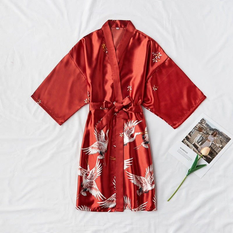Fashion Satin Robe Female Bathrobe Sexy peignoir femme Silk Kimono Bride Dressing gown sleepwear Night Grow For Women