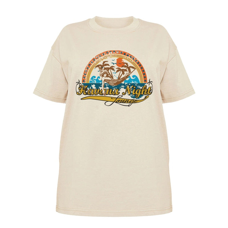 1pcs WHITE Tees Summer Casual Oversized Tee Best Surfing Santa Monica California Womens Retro Style T-Shirt Vacation Beach Shirt