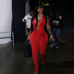 Two Piece Set Women Undefined Ribbon Unique H-Shape Sexy Cleavage Bandage Top+Solid Sheath Casual Pants High Streetwear