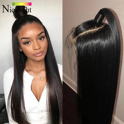 Nicelight 4X4 Lace Closure Wig Straight Lace Human Hair Wigs For Women 180% Brazilian Wig Remy Natural Long Black Lace Wig