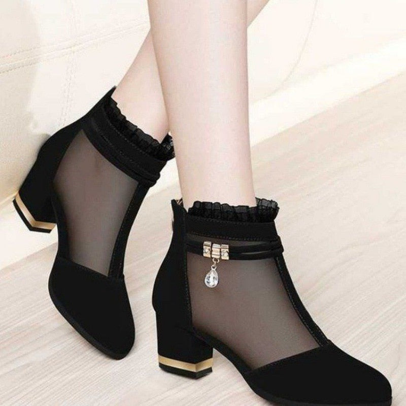 Women Boots Women High-heeled Sandals Women Chunky Heel Short Boots Women Shoes Summer New Black Shoes Women Shoes