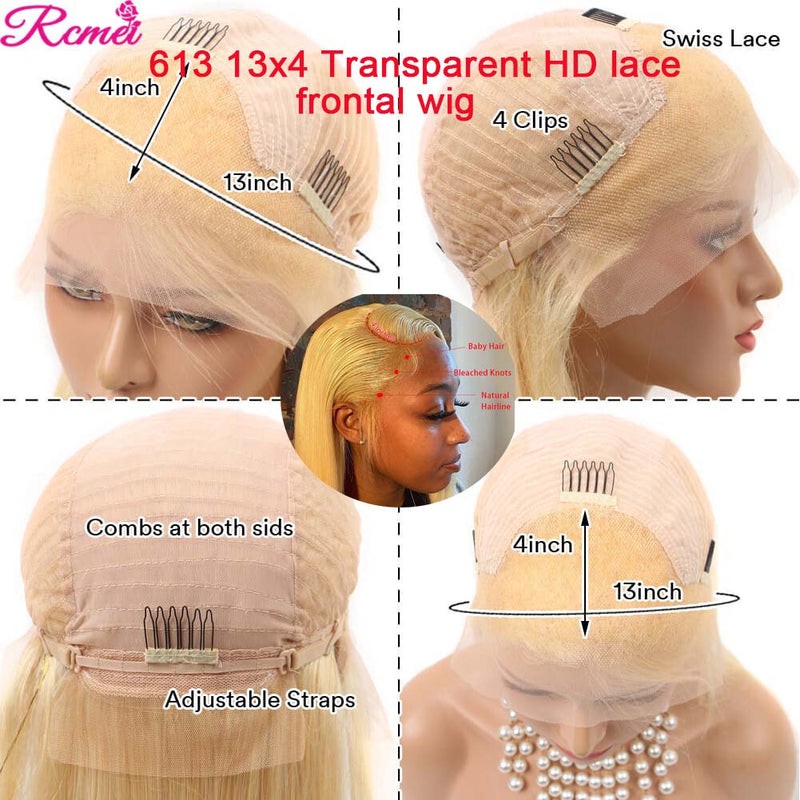 13x4 38 40 613 Blonde HD Lace Front Human Hair Wigs Straight 613 Transparent Lace Frontal Wig With Baby Hair Brazilian Remy 150%