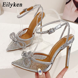 Eilyken New PVC Transparent Women Pumps Sexy Butterfly-knot CRYSTAL High Heels Pointed Toe Wedding Prom Sandals Spring Shoes
