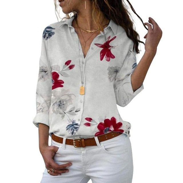 Long Sleeve Women Blouses Plus Size Turn-down Collar Blouse Shirt Casual Tops Elegant Work Wear Chiffon Shirts 5XL
